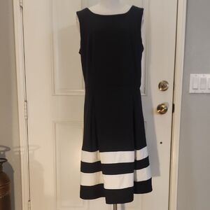 Liz Claiborne Black and White Striped Midi Dress